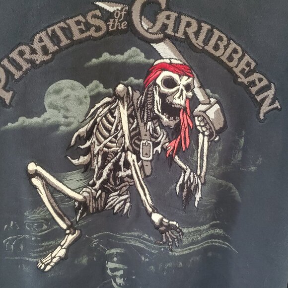 DISNEY Pirates of the Caribbean Full Zip Sweatshirt Mens XL Black Embroider Knit - Picture 6 of 10